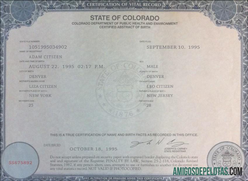 Berkualitas AS Colorado state kelahiran sertifikat templat in PSD format