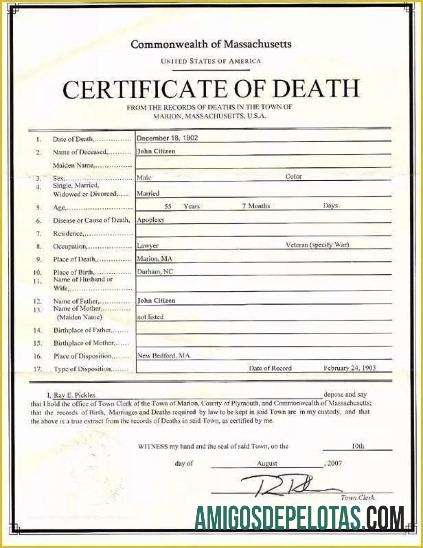 AS Commonwealth of Massachusetts the records of deaths in Marion kematian sertifikat makering
