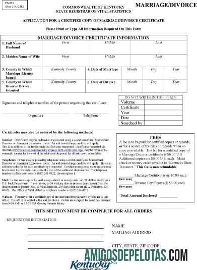 AS Commonwealth of State registrar of vital Statistik of Kentucky perceraian sertifikat pratinjau