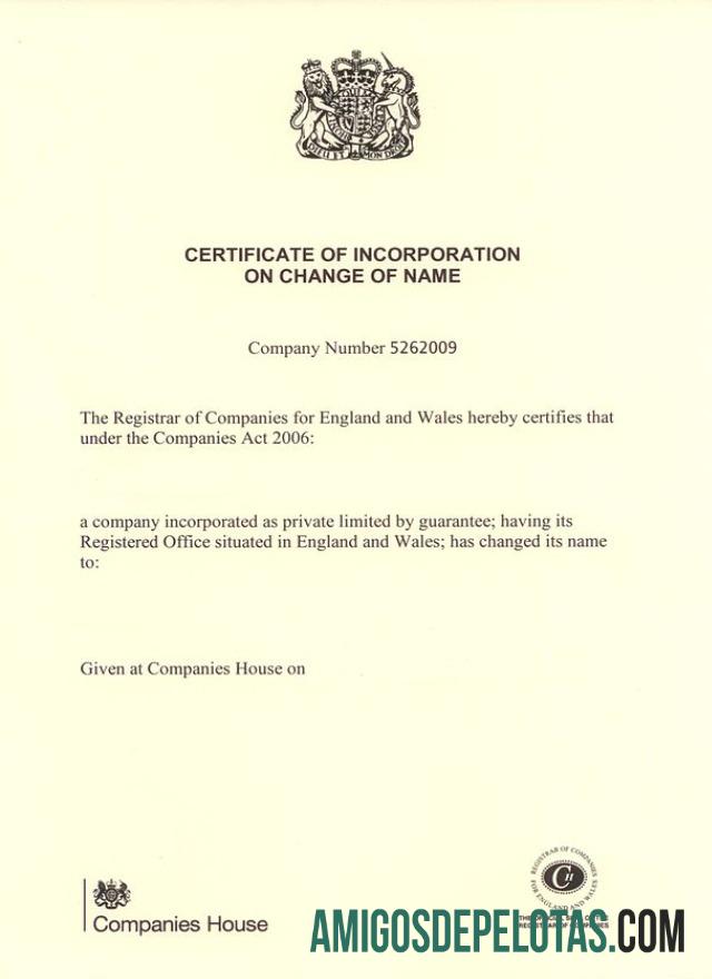 AS Companies house sertifikat of incorporation of name change makering
