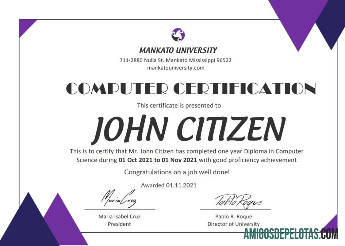 Berkualitas AS Computer Diploma sertifikat templat in Word and PDF format