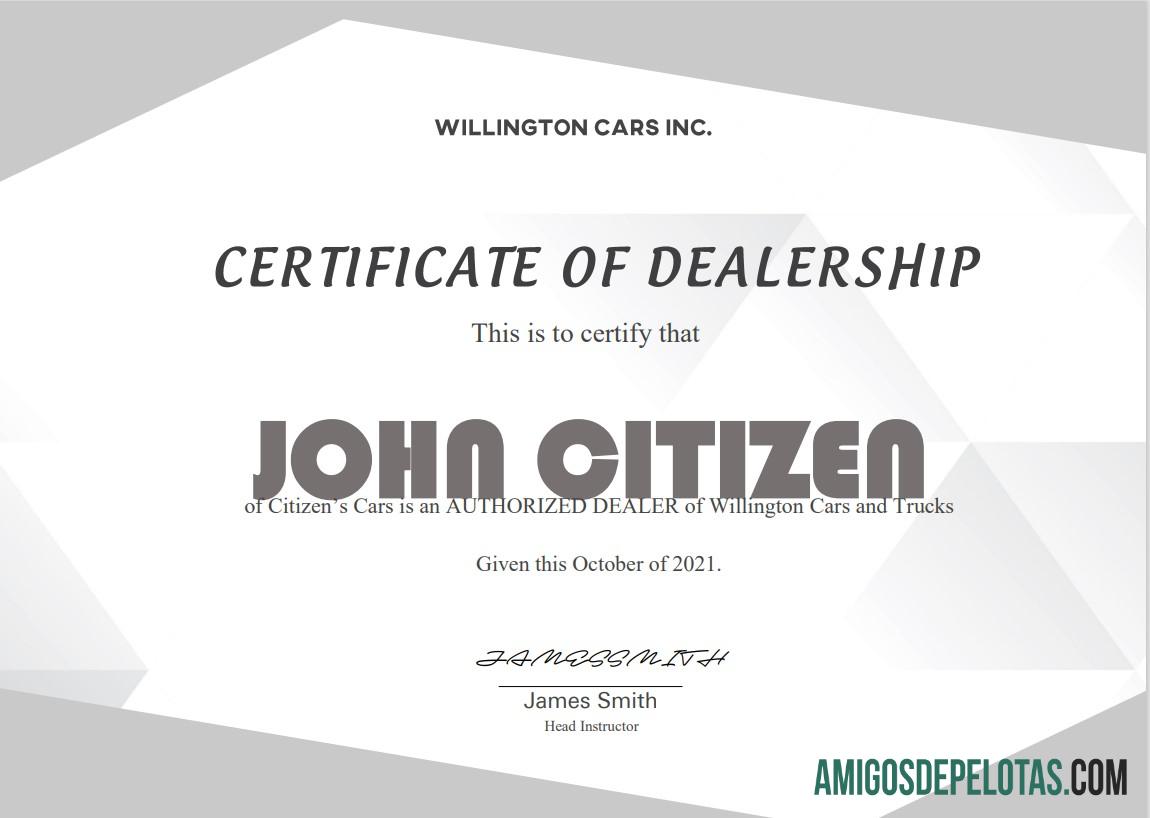 AS Dealership Completion cert sampel
