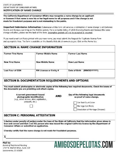AS Department of costumer affairs of Sacramento name change sertifikat desain