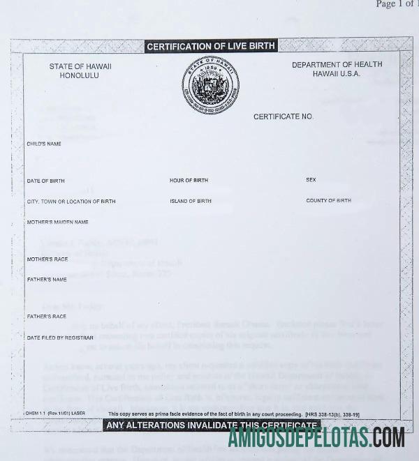 AS Department of kesehatan Hawaii kelahiran sertifikat templat