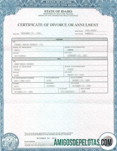 AS Department of kesehatan and welfare of Idaho perceraian sertifikat desain