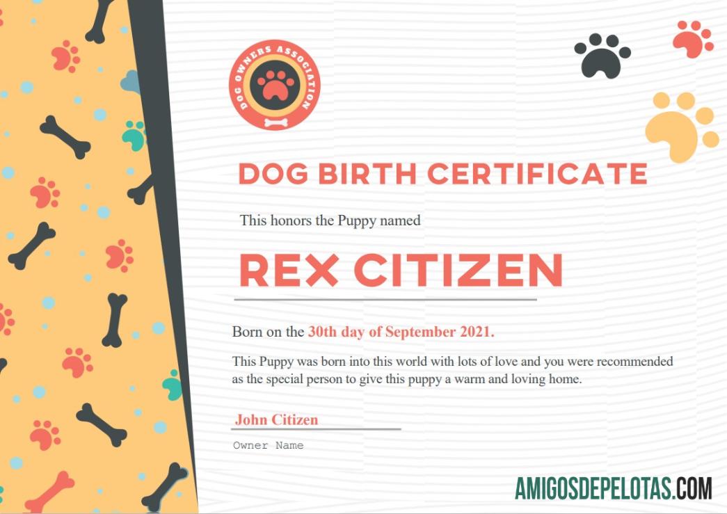 AS Dog kelahiran cert templat