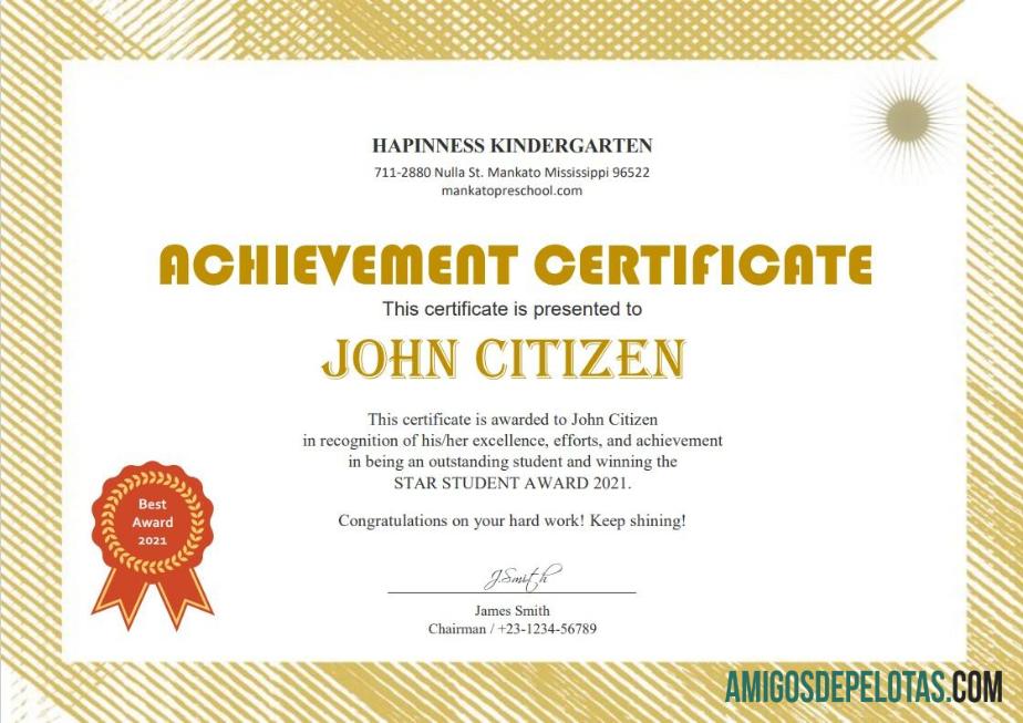 Dapat Diedit AS Kindergarten sertifikat templat in Word and PDF format