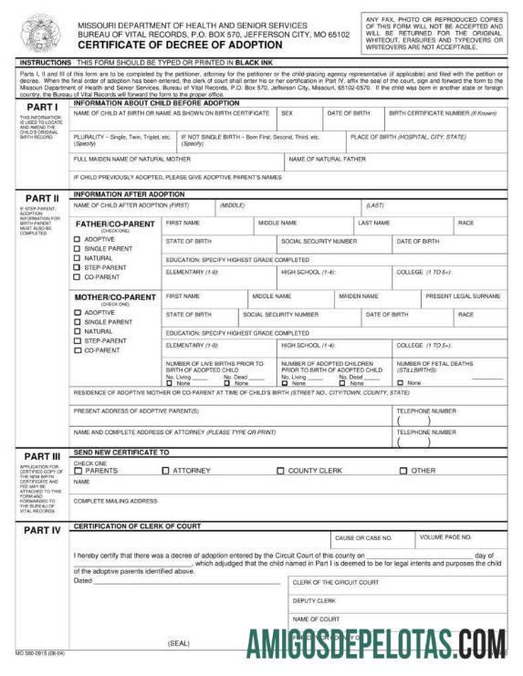 AS Missouri Department of kesehatan adoption sertifikat pratinjau