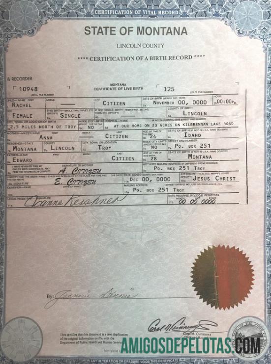 Dapat Diedit AS Montana state kelahiran sertifikat templat in PSD format
