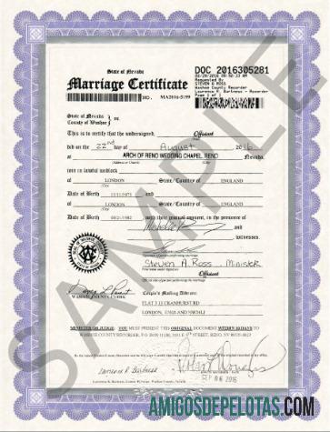 AS Nevada Registry office pernikahan sertifikat desain