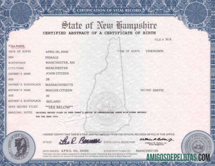 AS Baru Hampshire kelahiran cert desain
