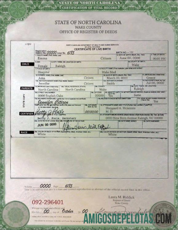AS North Carolina kelahiran cert makering