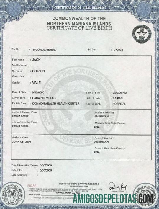 AS Northern Mariana Islands kelahiran cert sampel