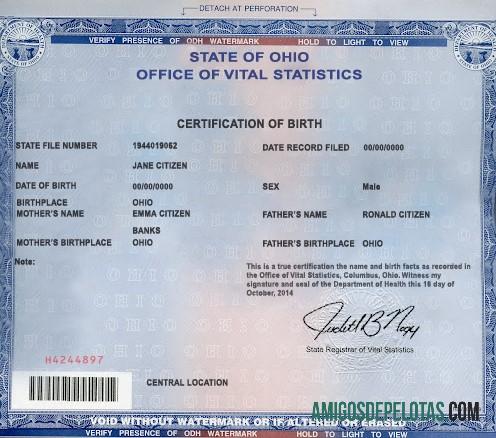 Dapat Diedit AS Ohio state kelahiran sertifikat templat in PSD format