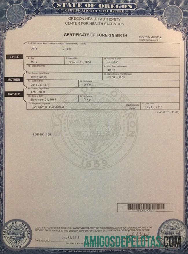 AS Oregon kelahiran cert pratinjau