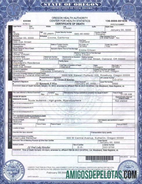 AS Oregon kematian cert desain