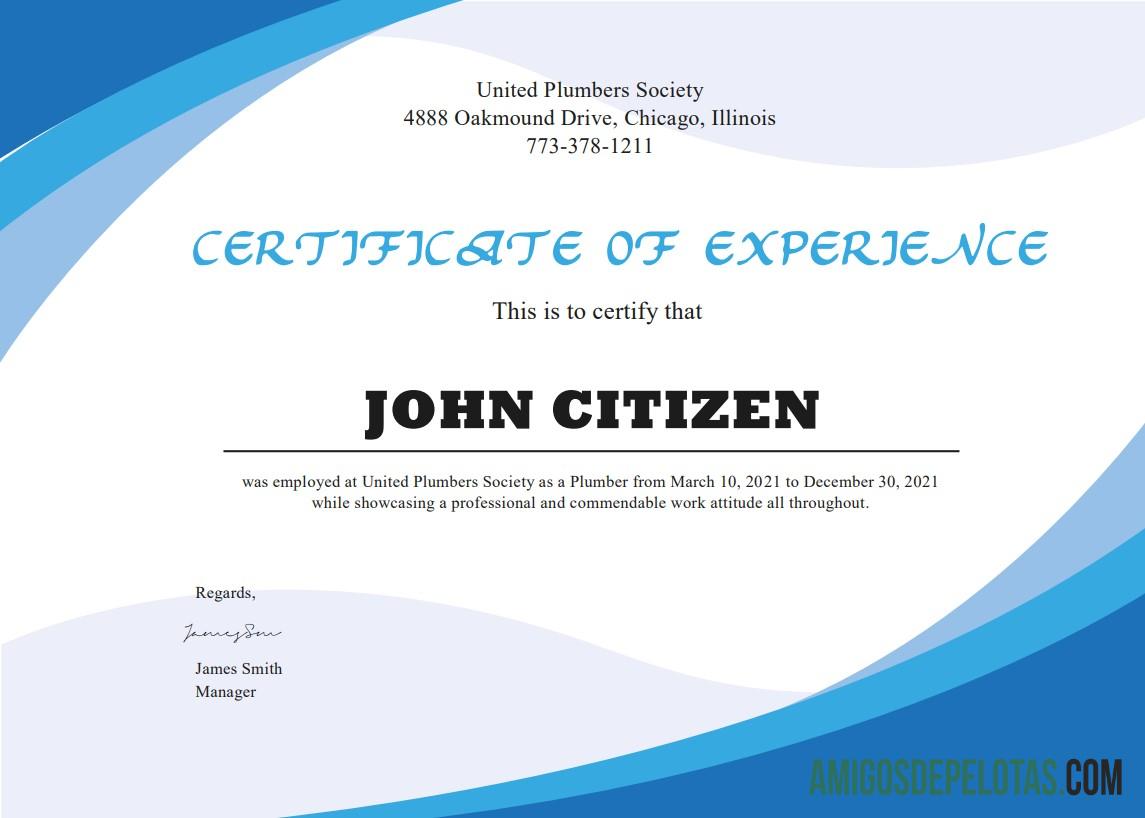 AS Plumbing Experience cert desain