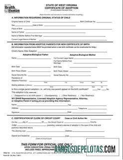 AS Register office of West Virginia adoption sertifikat templat