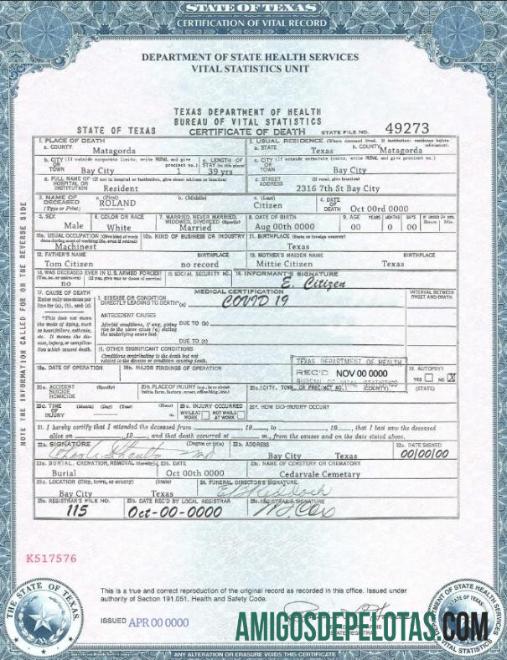 Premium AS Texas state kematian sertifikat templat in PSD format, fully Dapat Diedit, versi 2