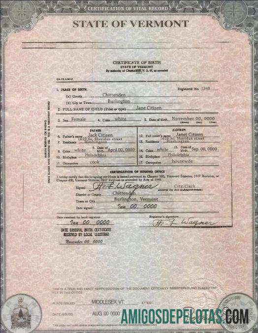 Dapat Diedit AS Vermont state kelahiran sertifikat templat in PSD format