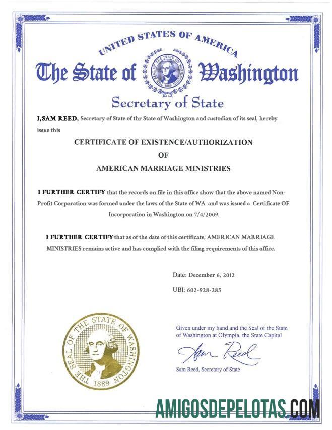 Profesional AS Washington state pernikahan sertifikat templat in PSD format