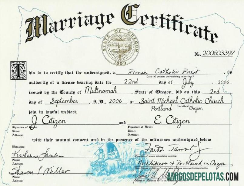 AS oregon pernikahan cert templat