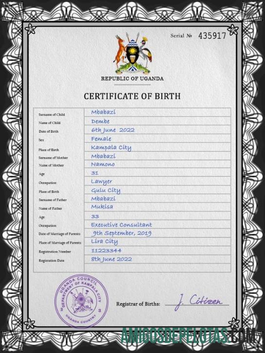 Profesional Uganda kelahiran sertifikat PSD templat