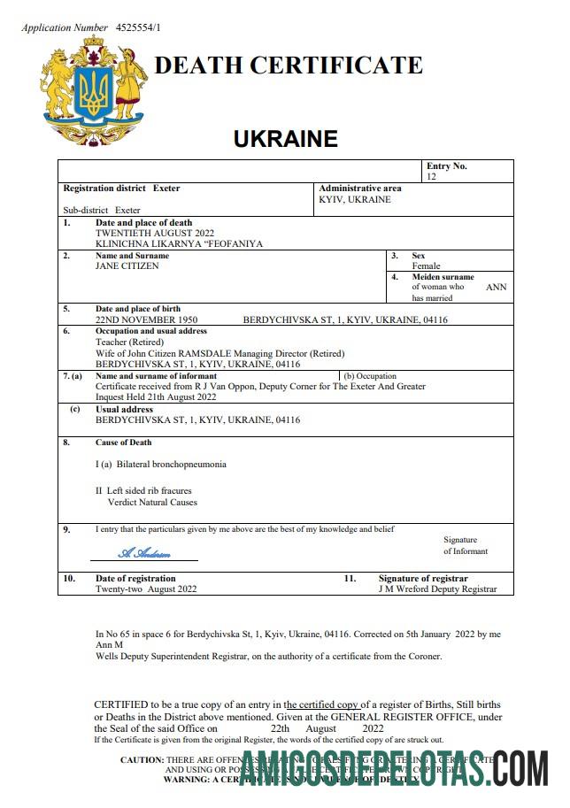 Dapat Diedit Ukraina kematian sertifikat Word and PDF templat