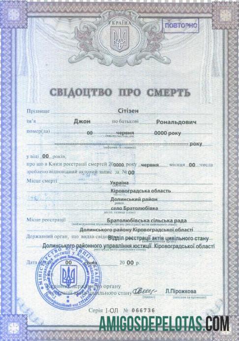 Premium Ukraina kematian sertifikat templat in PSD format, fully Dapat Diedit