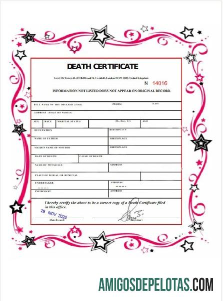 Inggris Raya General Registry office kematian sertifikat makering