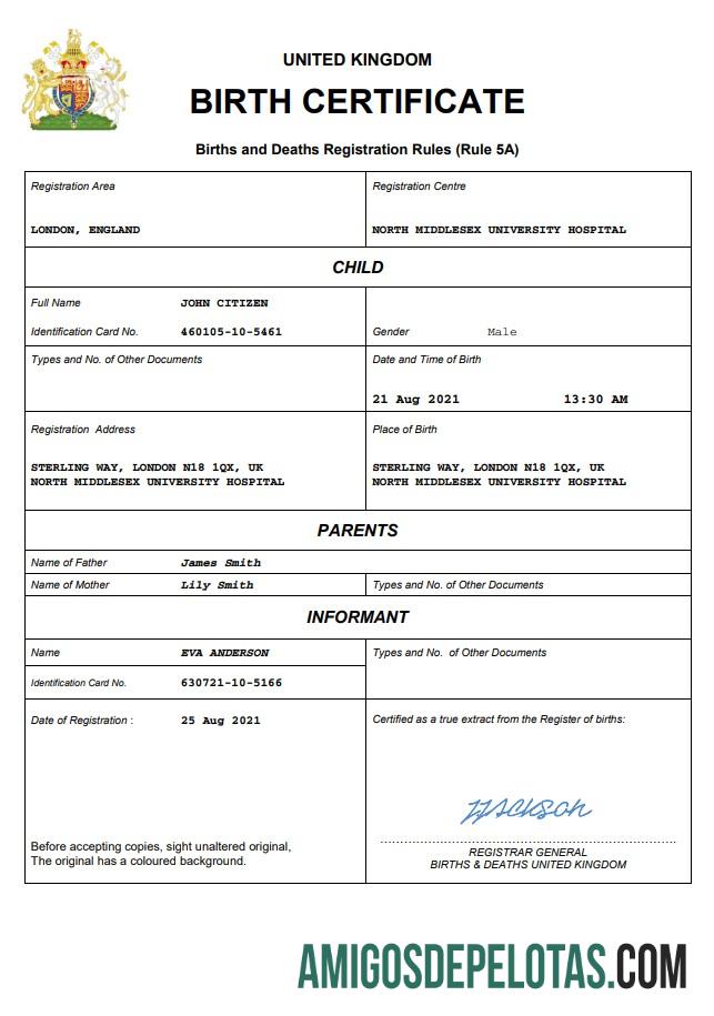 Dapat Diedit Inggris Raya vital record kelahiran sertifikat Word and PDF templat