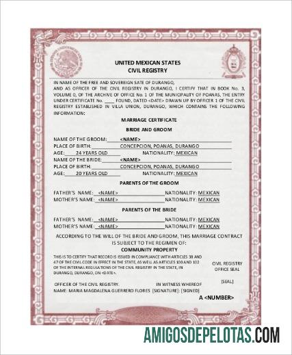 United Mexican States civil registry pernikahan sertifikat pratinjau