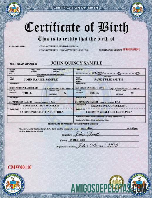 Amerika Serikat Commonwealth General hospital kelahiran sertifikat desain