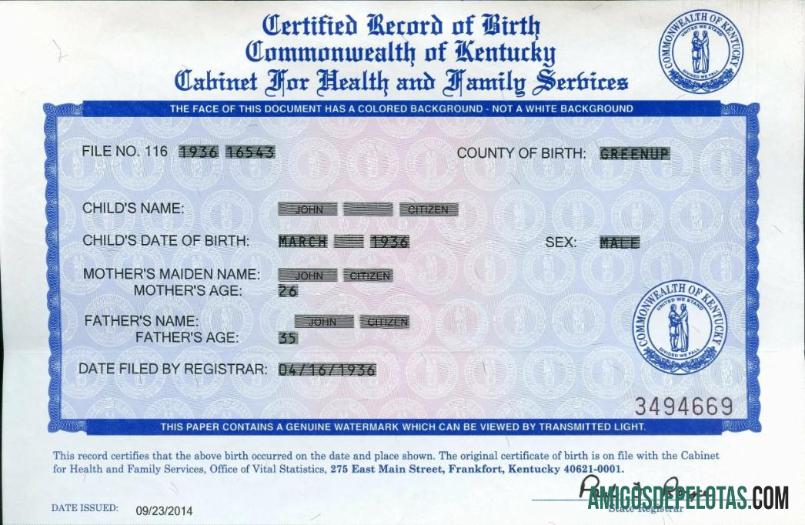 Amerika Serikat Commonwealth of Kentucky kelahiran sertifikat makering