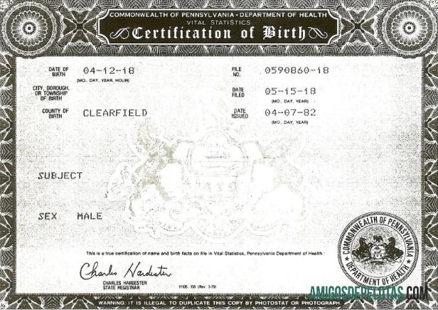 Amerika Serikat Commonwealth of Pennsylvania Department of kesehatan kelahiran sertifikat desain