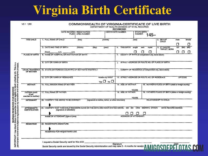 Amerika Serikat Department of kesehatan Division of Virginia kelahiran sertifikat pratinjau