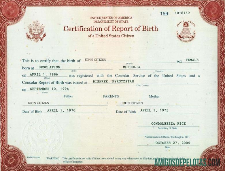 Amerika Serikat Department of State kelahiran sertifikat desain