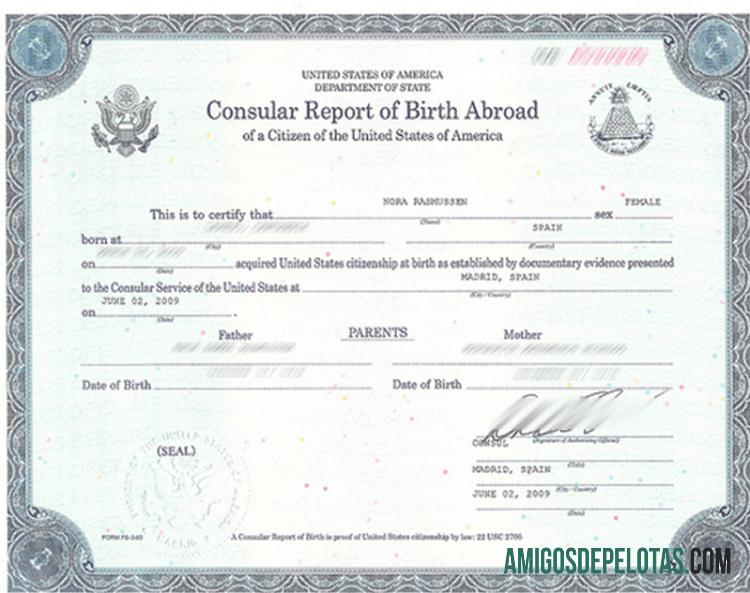 Amerika Serikat Department of State sertifikat of kelahiran abroad pratinjau