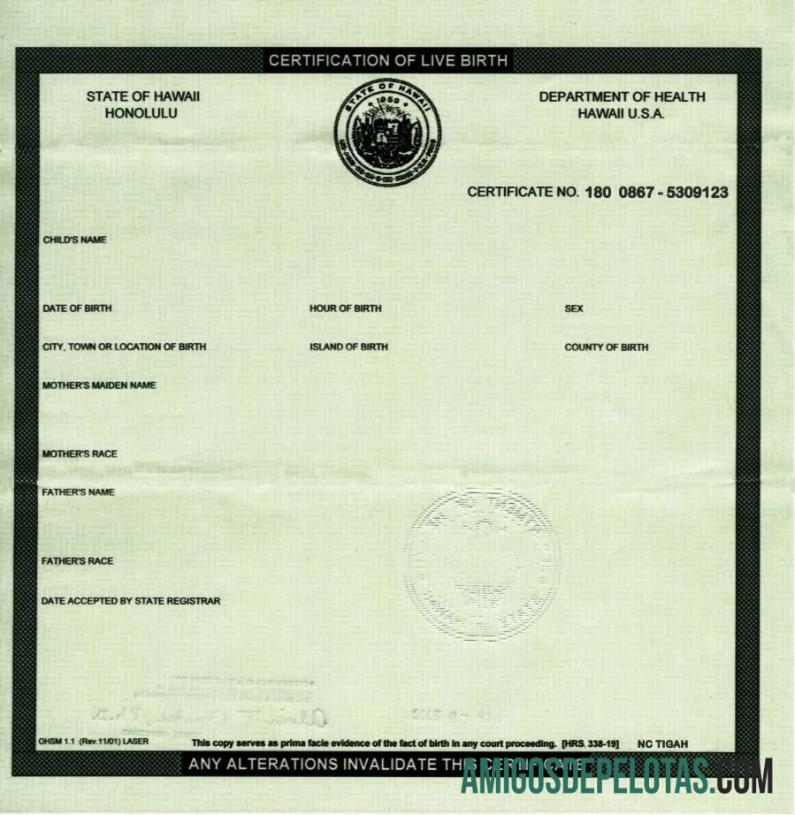 Amerika Serikat Department of kesehatan Hawaii Sertifikasi of kelahiran makering