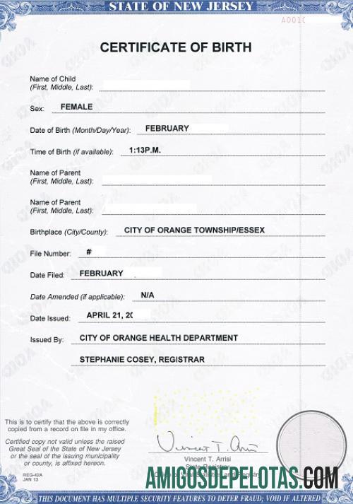 Amerika Serikat Department of kesehatan of Baru Jersey kelahiran sertifikat desain