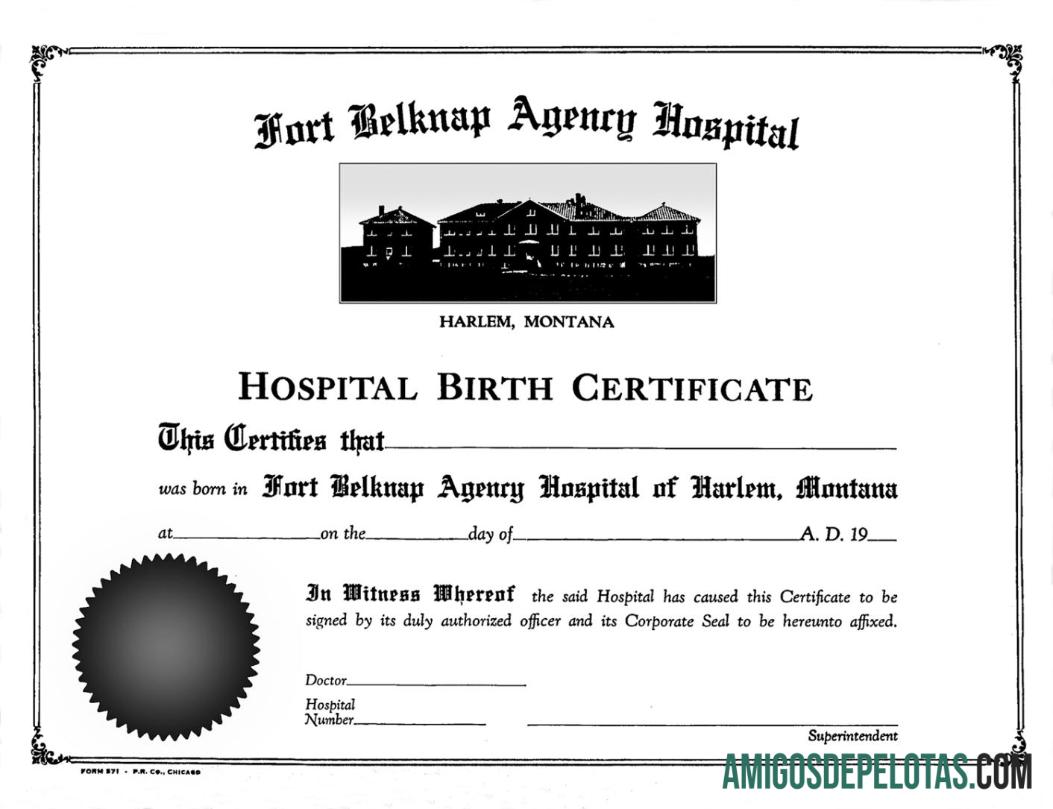 Amerika Serikat Fort Belknap agensi hospital kelahiran sertifikat makering