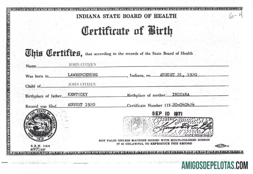 Amerika Serikat Indiana State board of kesehatan kelahiran sertifikat pratinjau