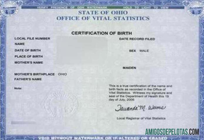 Amerika Serikat Ohio office of Vital Statistik sampel