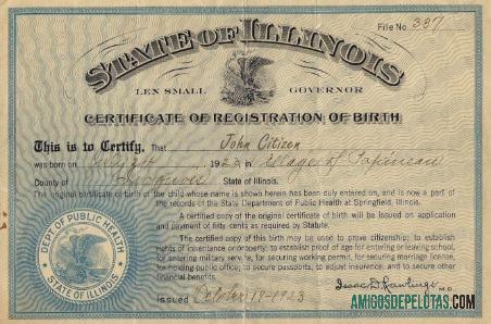 Amerika Serikat Public kesehatan of State of Illinois kelahiran sertifikat makering