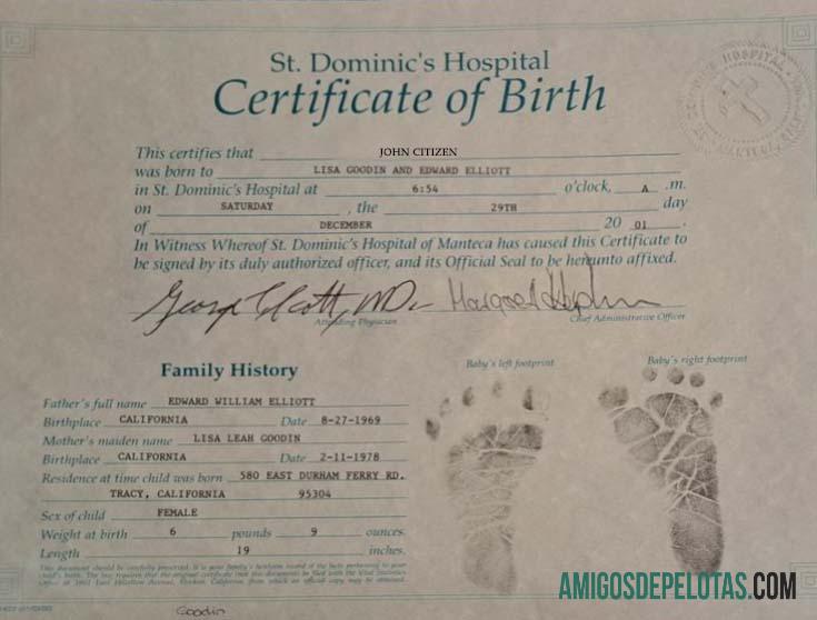 Amerika Serikat St. Dominic's hospital kelahiran sertifikat desain
