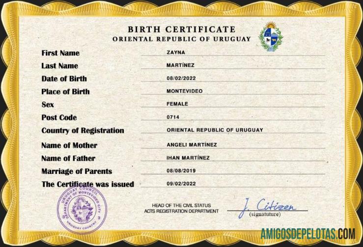 Premium Uruguay vital record kelahiran sertifikat PSD templat