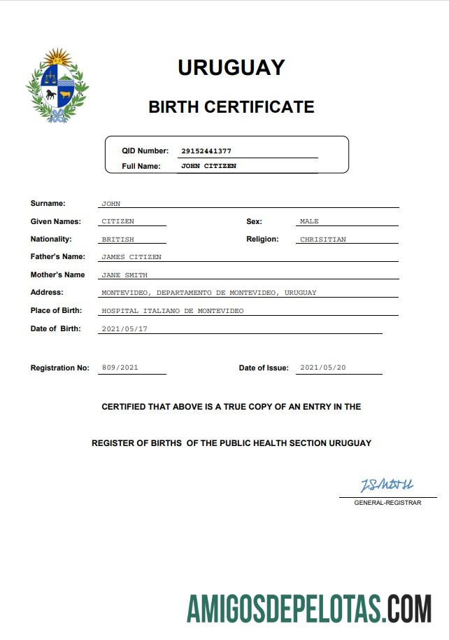 Realistis Uruguay vital record kelahiran sertifikat Word and PDF templat