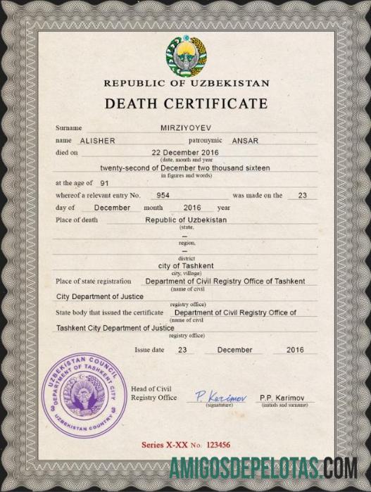 Uzbekistan kematian sertifikat makering