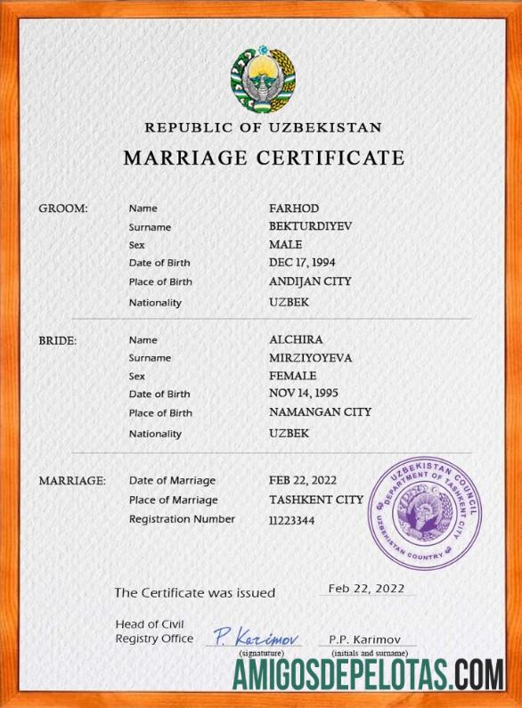 Profesional Uzbekistan pernikahan sertifikat PSD templat