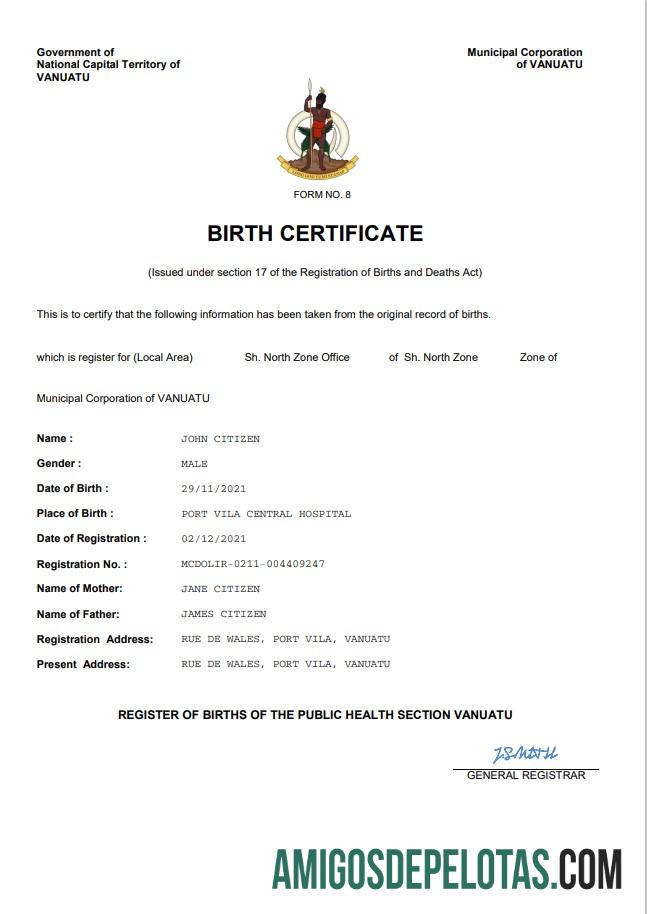 Profesional Vanuatu kelahiran sertifikat Word and PDF templat